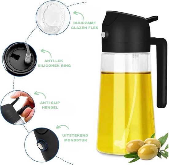 2in1 Glazen Oliefles spray| Moeiteloos koken