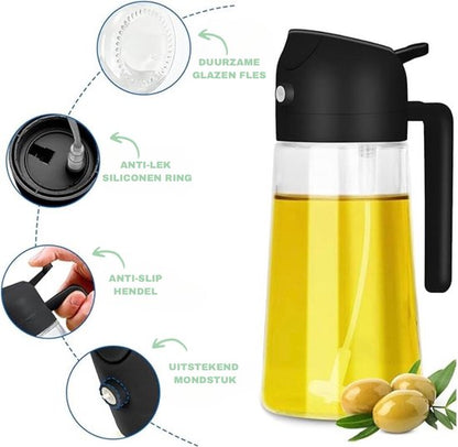 2in1 Glazen Oliefles spray| Moeiteloos koken