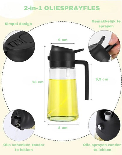 2in1 Glazen Oliefles spray| Moeiteloos koken